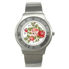 Flower Rose Pink Red Romantic Stainless Steel Watch by Nexatart