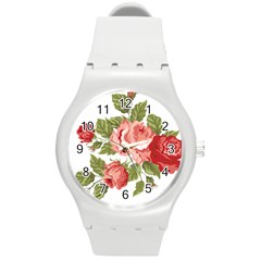 Flower Rose Pink Red Romantic Round Plastic Sport Watch (m) by Nexatart