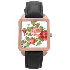 Flower Rose Pink Red Romantic Rose Gold Leather Watch  by Nexatart