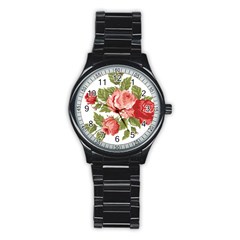 Flower Rose Pink Red Romantic Stainless Steel Round Watch by Nexatart