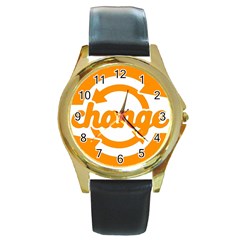 Think Switch Arrows Rethinking Round Gold Metal Watch by Nexatart