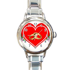 Heart Flowers Ring Round Italian Charm Watch