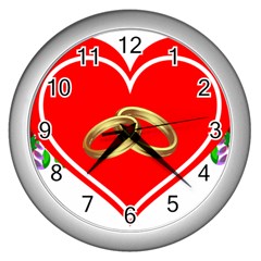 Heart Flowers Ring Wall Clocks (silver)  by Nexatart