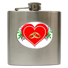 Heart Flowers Ring Hip Flask (6 Oz) by Nexatart