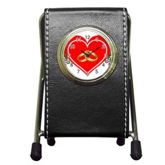 Heart Flowers Ring Pen Holder Desk Clocks by Nexatart