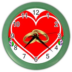 Heart Flowers Ring Color Wall Clocks by Nexatart