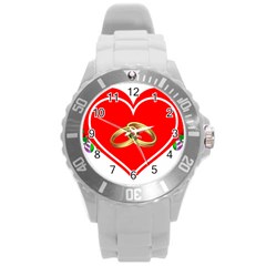 Heart Flowers Ring Round Plastic Sport Watch (l) by Nexatart