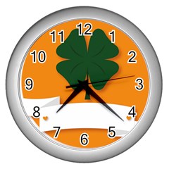 St Patricks Day Ireland Clover Wall Clocks (silver)  by Nexatart