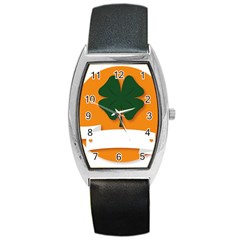 St Patricks Day Ireland Clover Barrel Style Metal Watch by Nexatart