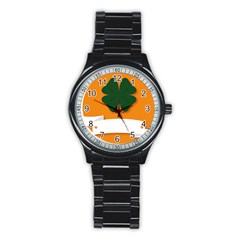 St Patricks Day Ireland Clover Stainless Steel Round Watch by Nexatart