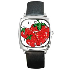 Strawberry Holidays Fragaria Vesca Square Metal Watch by Nexatart