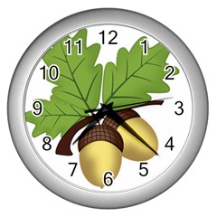 Acorn Hazelnuts Nature Forest Wall Clocks (silver)  by Nexatart