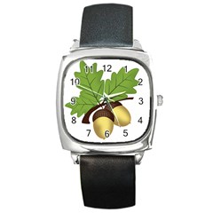 Acorn Hazelnuts Nature Forest Square Metal Watch by Nexatart