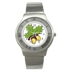 Acorn Hazelnuts Nature Forest Stainless Steel Watch by Nexatart