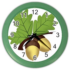 Acorn Hazelnuts Nature Forest Color Wall Clocks by Nexatart