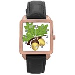 Acorn Hazelnuts Nature Forest Rose Gold Leather Watch  Front