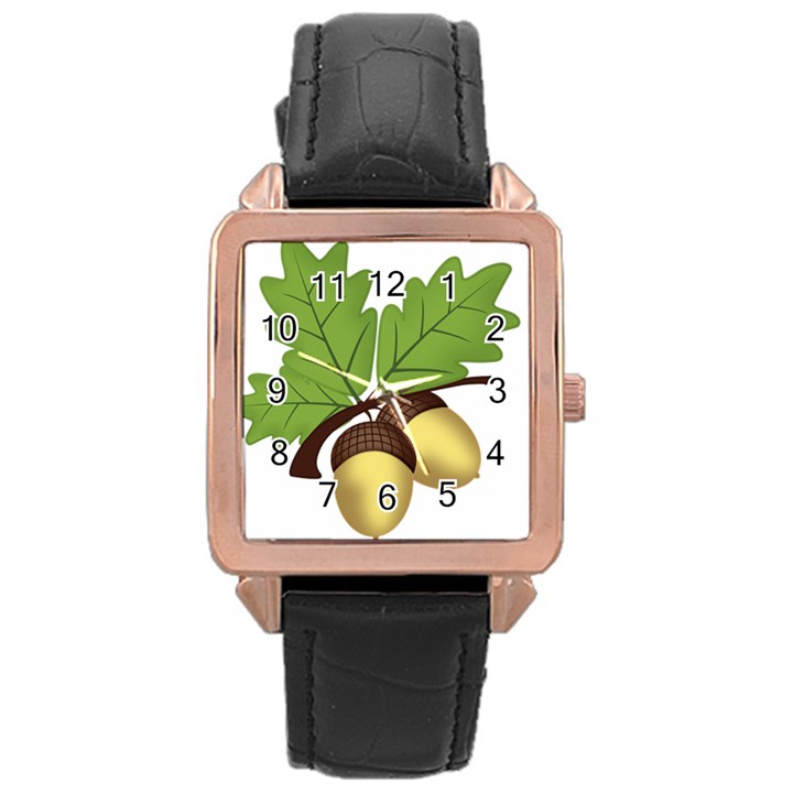 Acorn Hazelnuts Nature Forest Rose Gold Leather Watch 