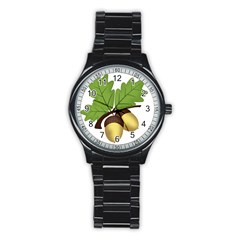 Acorn Hazelnuts Nature Forest Stainless Steel Round Watch by Nexatart