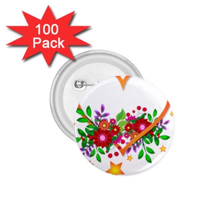 Heart Flowers Sign 1.75  Buttons (100 pack) 