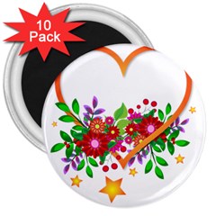 Heart Flowers Sign 3  Magnets (10 Pack)  by Nexatart