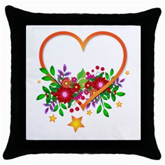 Heart Flowers Sign Throw Pillow Case (black) by Nexatart