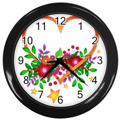 Heart Flowers Sign Wall Clocks (black) by Nexatart