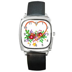 Heart Flowers Sign Square Metal Watch by Nexatart