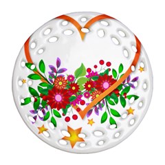 Heart Flowers Sign Ornament (round Filigree) by Nexatart