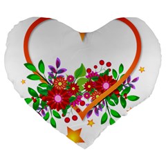 Heart Flowers Sign Large 19  Premium Flano Heart Shape Cushions by Nexatart