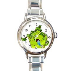 Bluebird Bird Birdhouse Avian Round Italian Charm Watch