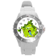 Bluebird Bird Birdhouse Avian Round Plastic Sport Watch (l) by Nexatart