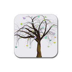 Tree Fantasy Magic Hearts Flowers Rubber Coaster (square)  by Nexatart