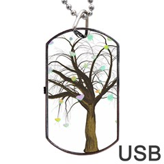 Tree Fantasy Magic Hearts Flowers Dog Tag Usb Flash (one Side) by Nexatart