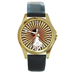 Woman Power Glory Affirmation Round Gold Metal Watch by Nexatart