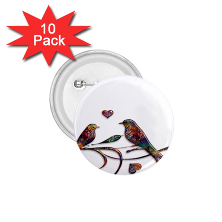 Birds Abstract Exotic Colorful 1.75  Buttons (10 pack)