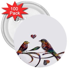 Birds Abstract Exotic Colorful 3  Buttons (100 Pack)  by Nexatart