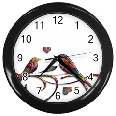 Birds Abstract Exotic Colorful Wall Clocks (black) by Nexatart