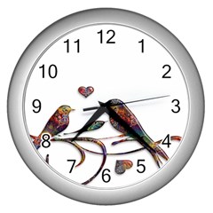 Birds Abstract Exotic Colorful Wall Clocks (silver)  by Nexatart