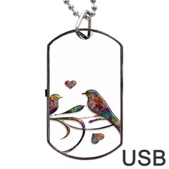 Birds Abstract Exotic Colorful Dog Tag Usb Flash (one Side) by Nexatart