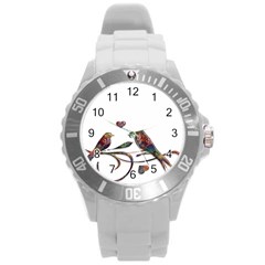 Birds Abstract Exotic Colorful Round Plastic Sport Watch (l) by Nexatart