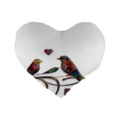 Birds Abstract Exotic Colorful Standard 16  Premium Heart Shape Cushions by Nexatart