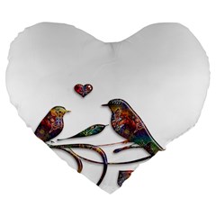 Birds Abstract Exotic Colorful Large 19  Premium Heart Shape Cushions by Nexatart