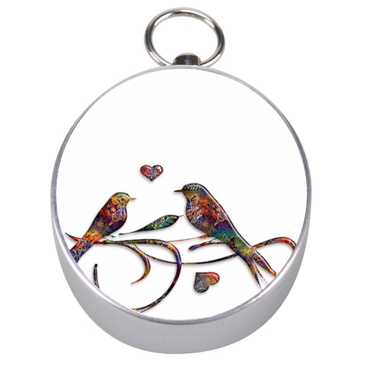 Birds Abstract Exotic Colorful Silver Compasses