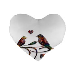 Birds Abstract Exotic Colorful Standard 16  Premium Flano Heart Shape Cushions by Nexatart