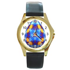 Easter Eggs Egg Blue Yellow Round Gold Metal Watch by Nexatart