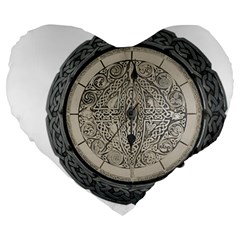 Clock Celtic Knot Time Celtic Knot Large 19  Premium Flano Heart Shape Cushions by Nexatart