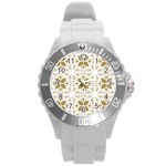 Pattern Gold Floral Texture Design Round Plastic Sport Watch (L) Front