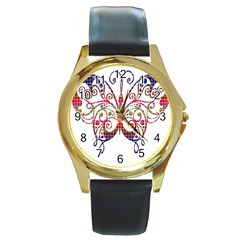 Butterfly Nature Abstract Beautiful Round Gold Metal Watch by Nexatart