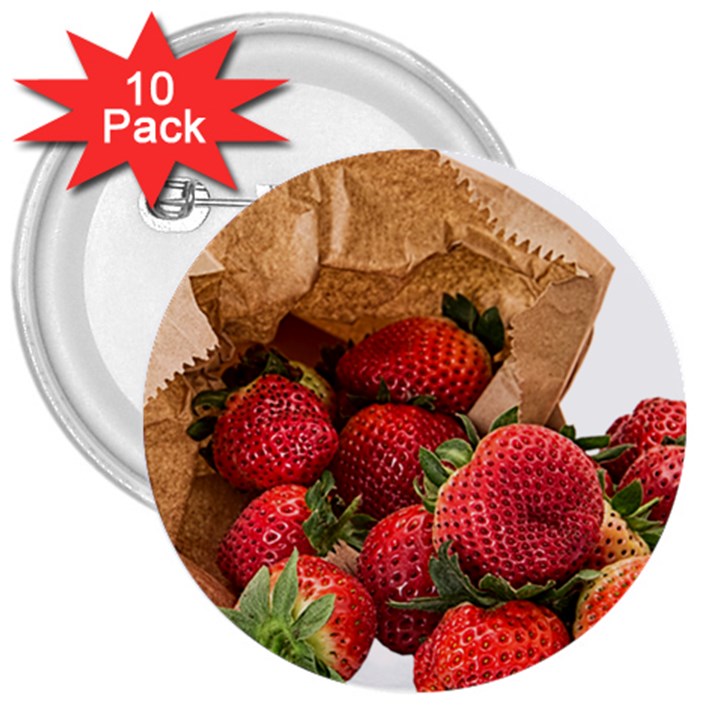 Strawberries Fruit Food Delicious 3  Buttons (10 pack) 