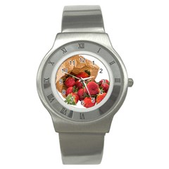 Strawberries Fruit Food Delicious Stainless Steel Watch by Nexatart